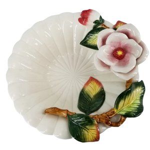 Vintage Fitz and Floyd Classic Dish Bowl Trinket White Flower Rose 8.50" D Decor